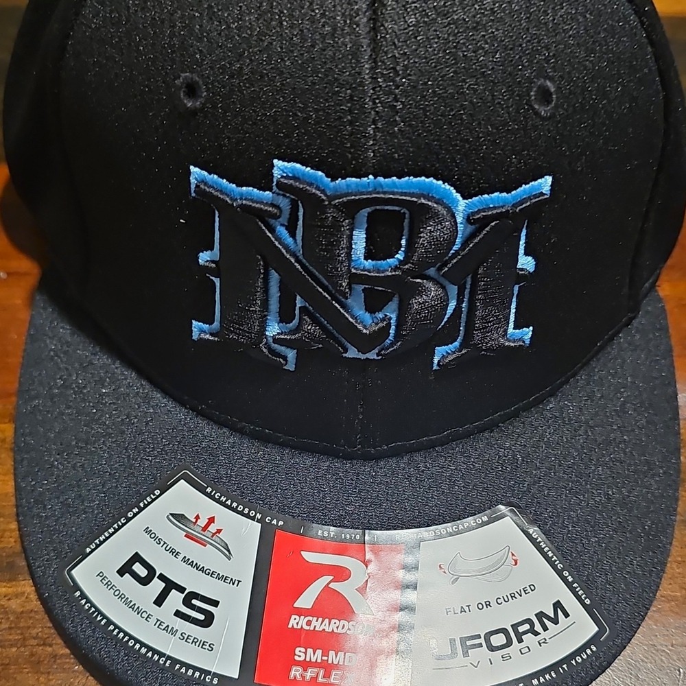 Richardson Black/Blue Solid Baseball Cap, Moisture Wicking Stretch Fit SM-MD